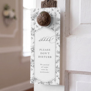 Affichette De Porte Hôtel de mariage toile florale grise vintage franç