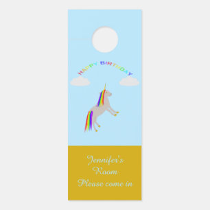 Affichette De Porte Imaginaire Anniversaire Unicorne Arc en ciel et nu