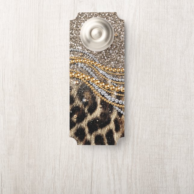 Affichette De Porte Impression de faux animal léopard tendance Belle (Sur le bouton)