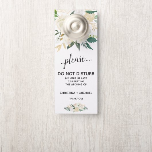Affichette De Porte Ivory Bouquet | Invité Mariage Ne Disturbe Pas (Sur le bouton)
