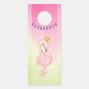 Affichette De Porte Joli Flamant Rose Dégradé Rayé