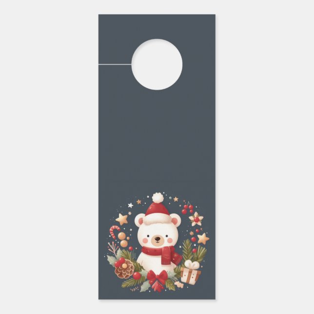 Affichette De Porte Joli ours de Noël/d'hiver en couronne (Devant)