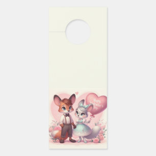 Affichette De Porte Joli renard de caricature Saint Valentin