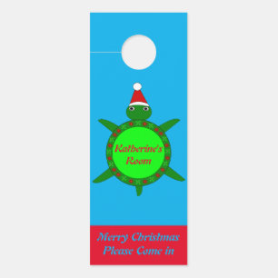 Affichette De Porte Jolie tortue de Noël avec coquille de fleurs perso