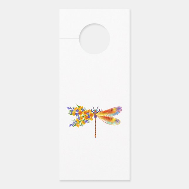 Affichette De Porte libellule de fleurs jaunes (Devant)