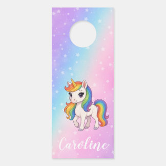Affichette De Porte Licorne magique colorée 
