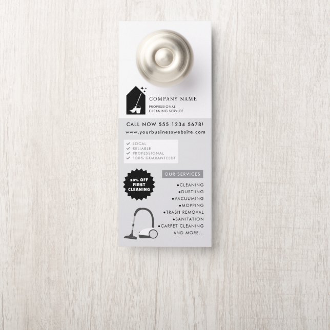 Affichette De Porte Logo de service de nettoyage moderne avec code QR  (Sur le bouton)