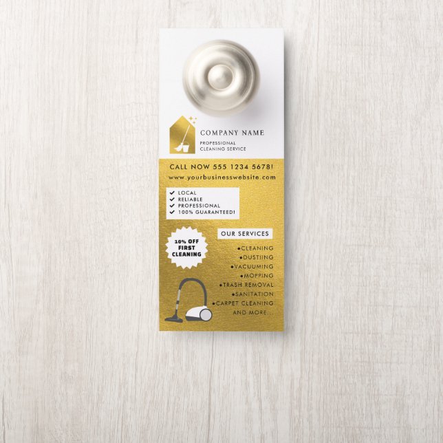 Affichette De Porte Logo de service de nettoyage moderne avec code QR  (Sur le bouton)