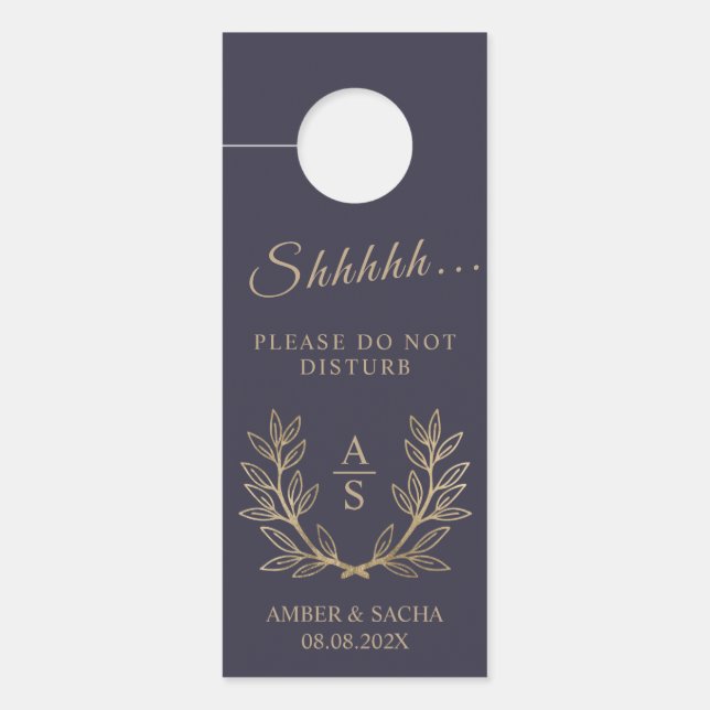 Affichette De Porte Logo Mariage Monogramme Personnalisé Avec Wreath (Devant)