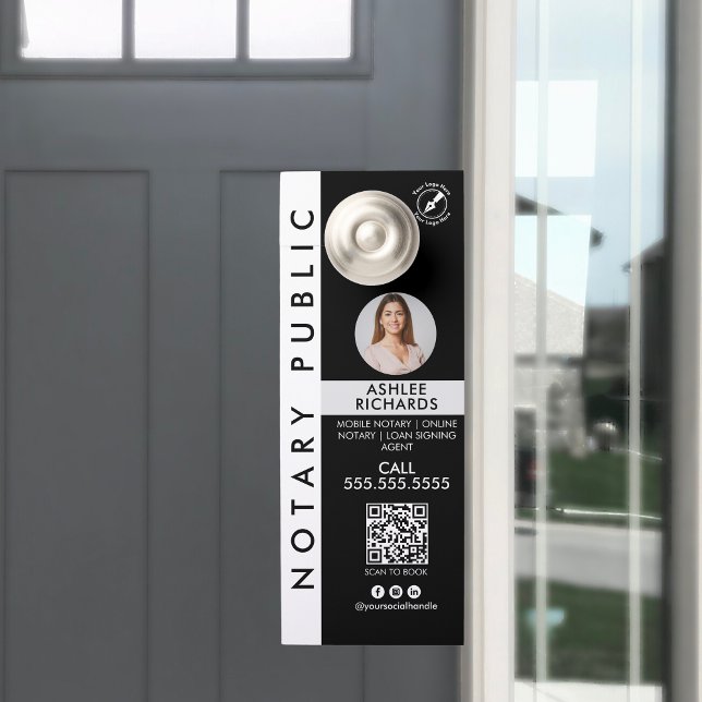Affichette De Porte Logo moderne noir & blanc Code QR Notaire Public (Créateur téléchargé)