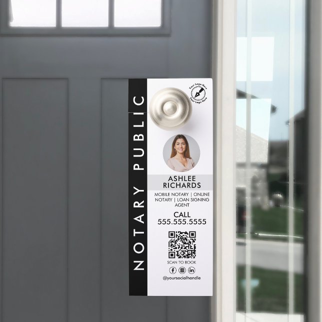 Affichette De Porte Logo moderne noir & blanc Code QR Notaire Public (Créateur téléchargé)