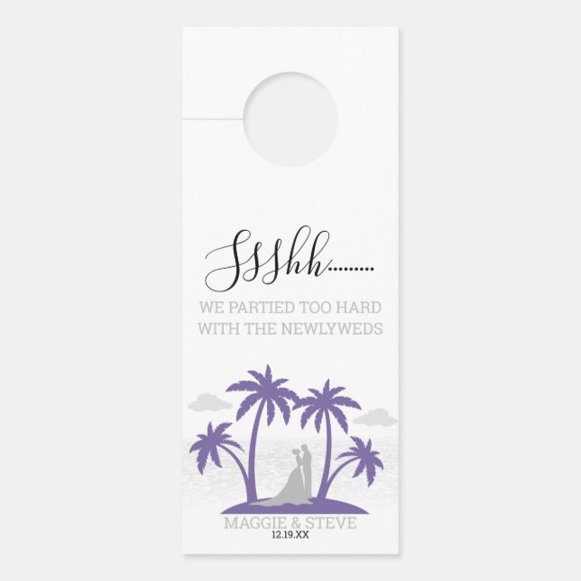 Affichette De Porte Mariage à la plage violette (Devant)