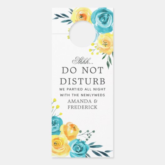 Affichette De Porte Mariage Floral Turquoise et Jaune ne dérange pas (Devant)