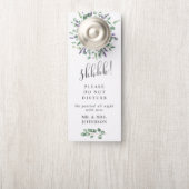 Affichette De Porte Mariage moderne Eucalyptus Accueil Ne Disturbez Pa (Sur le bouton)