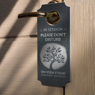 Affichette De Porte Méditation Yoga Instructeur Reiki Arbre Noir Argen