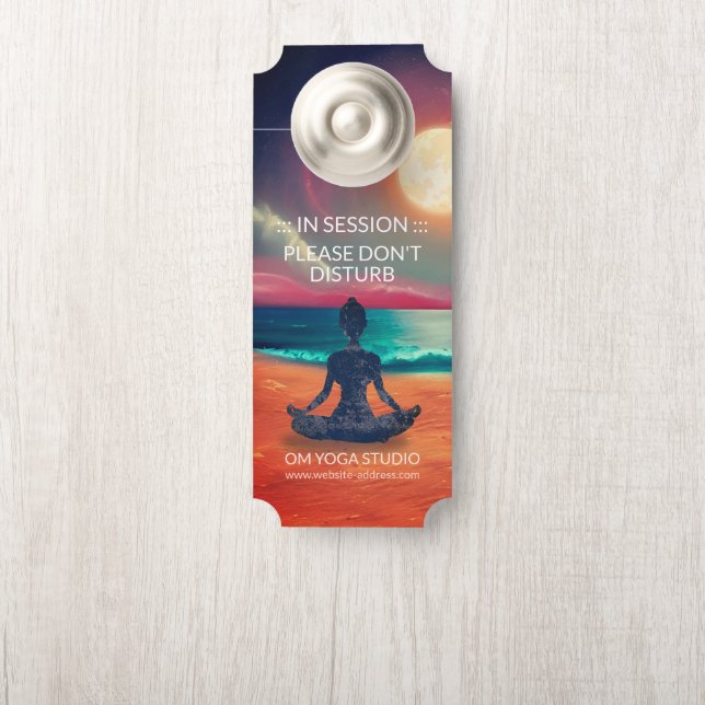 Affichette De Porte Méditation Yoga paisible Lune Sky Ocean Beach (Sur le bouton)