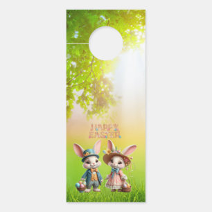 Affichette De Porte Mignonne, Whimsical Joyeuse Pâques avec 2 lapins