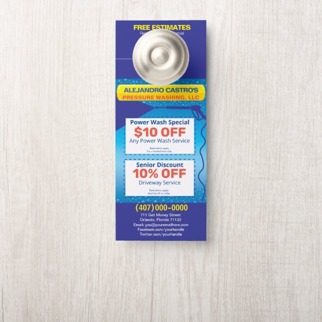 Affichette De Porte Modèle de lavage d'alimentation sous pression (Sur le bouton)