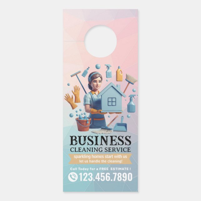 Affichette De Porte Modern House Cleaning Maid Service Housekeeping (Devant)