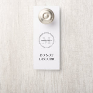 Affichette De Porte Monogram Grey white Hotel Les clients ne dérangent