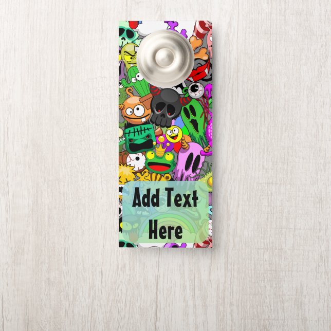 Affichette De Porte Monstres caractères mignons Motif d'Halloween (Sur le bouton)