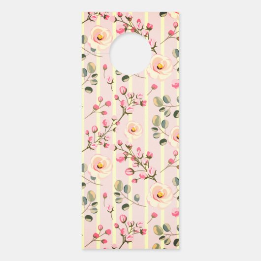 Affichette De Porte Motif à rayures florales rose pâle (Devant)
