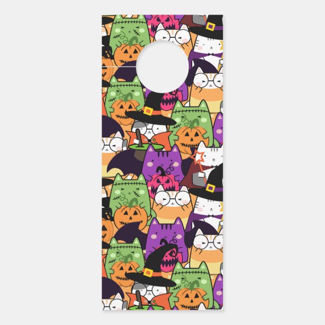 Affichette De Porte Motif de chats Halloween Kawaii (Devant)