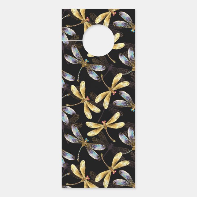 Affichette De Porte Motif sans couture avec libellules d'or (Devant)