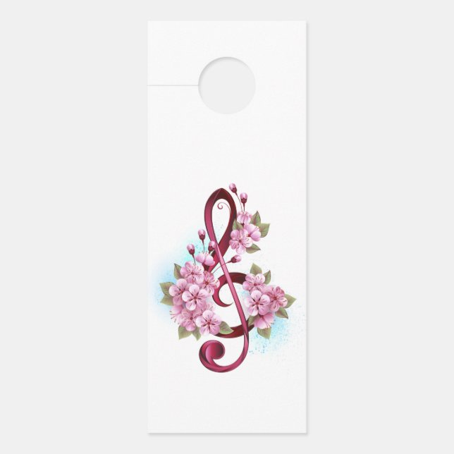 Affichette De Porte Musical treble clef notes with sakura flowers (Devant)