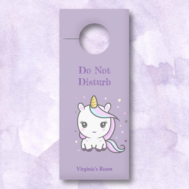 Affichette De Porte Ne Disturbez Pas Cute Unicorn Purple (Do Not Disturb Cute Unicorn Purple Door Hanger)