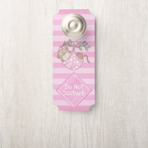 Affichette De Porte Ne pas déranger - rose - singe bébé