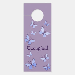 Affichette De Porte Neuf Papillons Bleus Violet Lavande Gris