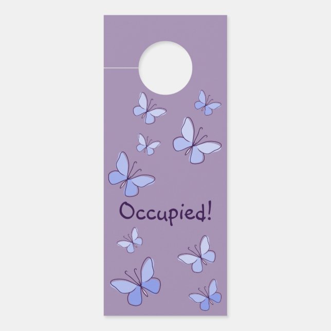 Affichette De Porte Neuf Papillons Bleus Violet Lavande Gris (Devant)