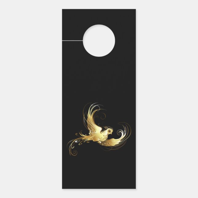 Affichette De Porte Oiseau doré sur fond noir (Devant)