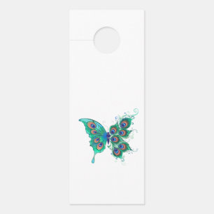 Affichette De Porte Papillon aux plumes de paon vert