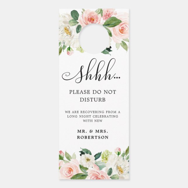 Affichette De Porte Pastel Blush Pretty Rose Floral Ne pas déranger (Devant)