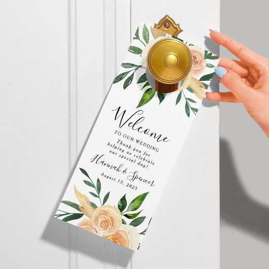 Affichette De Porte Peach Roses | Accueil Mariage et ne pas déranger