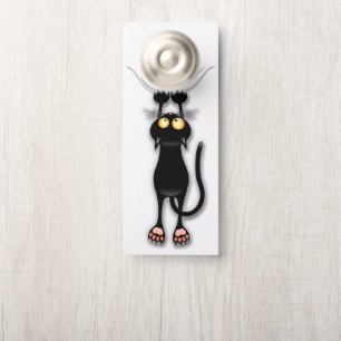 Affichette De Porte Personnage de chat drôle grattant le tissu
