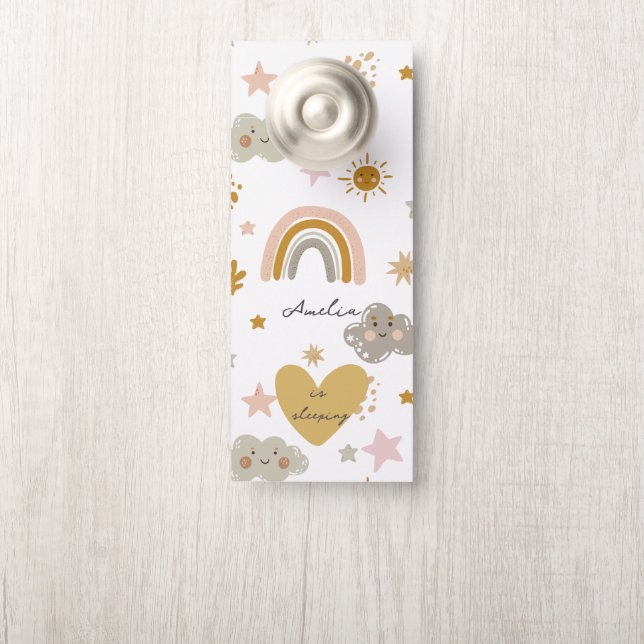 Affichette De Porte Petites filles Boho Rainbow Météo (Sur le bouton)