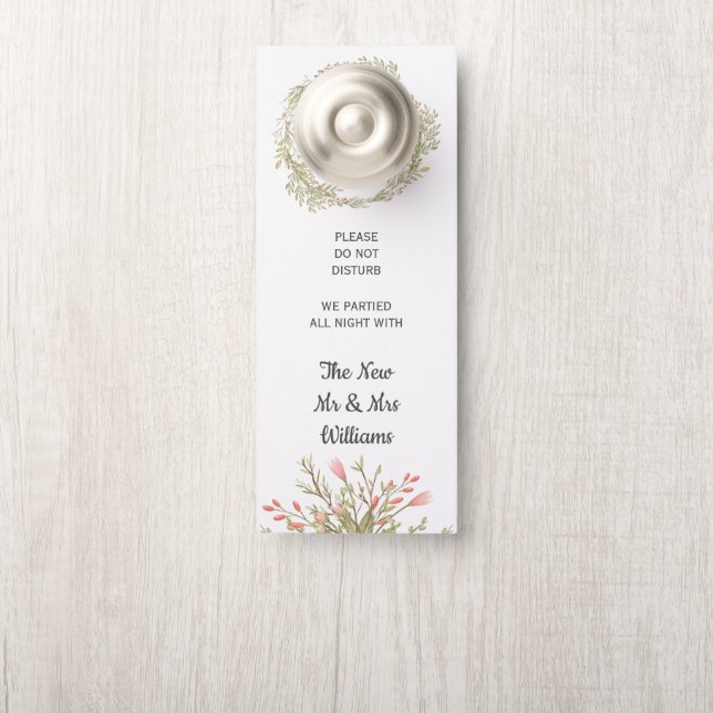 Affichette De Porte Pink Delicate fleur de prairie Mariage ne dérangez (Sur le bouton)