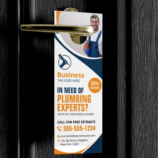 Affichette De Porte Plomberie professionnelle Réparation Plumber Bleu