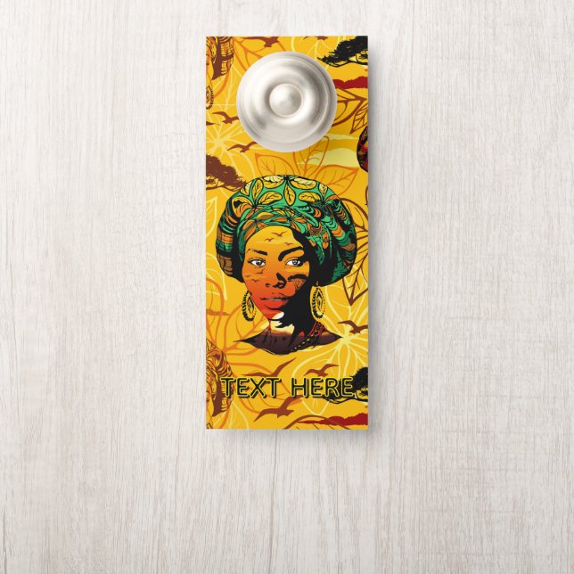 Affichette De Porte Portrait féminin africain avec coucher de soleil (Sur le bouton)