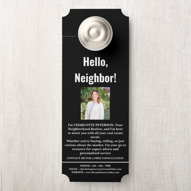 Affichette De Porte Présentation d'agent immobilier moderne  (Sur le bouton)