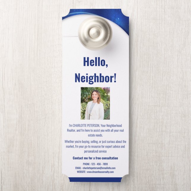 Affichette De Porte Présentation unique d'agent immobilier  (Sur le bouton)
