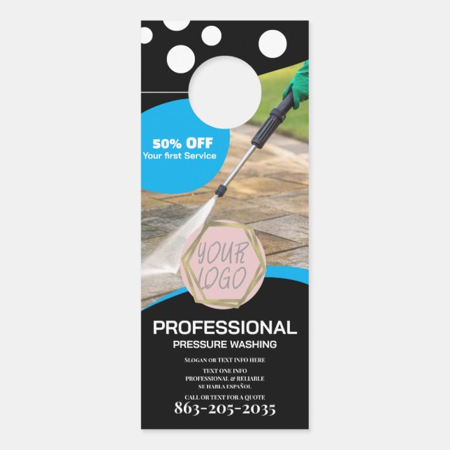 Affichette De Porte Professional Pressure Wash Minimalist Logo Coupon (Devant)