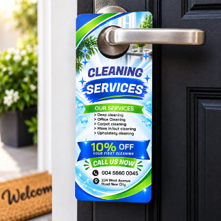Affichette De Porte Promotion des services de nettoyage Blue Green
