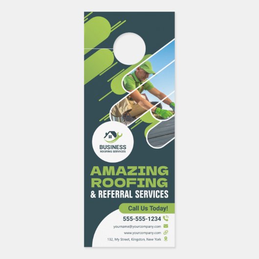 Affichette De Porte Réparations des services de toiture verte, install (Devant)