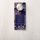 Affichette De Porte Rose bleu marine et Faux  or Mariage floral (Sur le bouton)