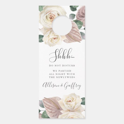 Affichette De Porte Roses & Orchidées Mariage Bienvenue & Ne pas déran (Dos)