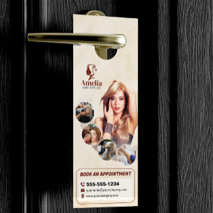 Affichette De Porte Salon de coiffure Biege élégant Maquillage Épilati